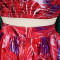 Oversized printed suspender high waist skirt set