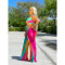 Sexy strapping open back wide leg large print two-piece suit