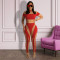 New sexy fashion open navel mesh splicing perspective two-piece suit
