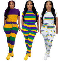 Printed round neck short sleeve trousers suit