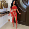 New sexy fashion open navel mesh splicing perspective two-piece suit