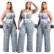 Large women's fake button bra totem printed slimming jumpsuit