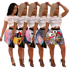 Pleated skirt printed t-shirt two-piece set
