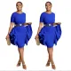 Short sleeve pleated irregular wave dress