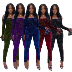 Mesh flocking one-shoulder jumpsuit