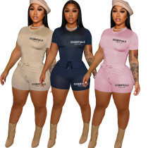 Fashion letter printing casual short two-piece set