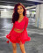 Lace-up feather horn long-sleeved short skirt two-piece set