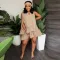 V-neck sleeveless double ruffle dress with belt