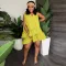 V-neck sleeveless double ruffle dress with belt