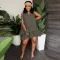 V-neck sleeveless double ruffle dress with belt