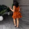 V-neck sleeveless double ruffle dress with belt
