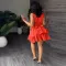 V-neck sleeveless double ruffle dress with belt