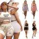 High elastic pit print vest shorts sports suit