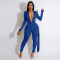 Deep V-neck long sleeve sexy jumpsuit with zipper