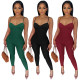 Strap solid V-neck elastic small pit sexy jumpsuit