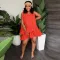 V-neck sleeveless double ruffle dress with belt