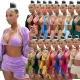 Solid color vest cardigan shorts sexy three-piece suit
