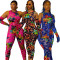 Printed high elastic tight sexy sleeveless jumpsuit(Including gloves)