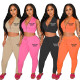 Letter printing casual zipper top and trousers two-piece set