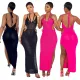 Hanging neck mesh split sunscreen dress