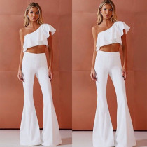 Diagonal shoulder solid color jumpsuit