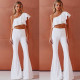 Diagonal shoulder solid color jumpsuit