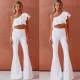 Diagonal shoulder solid color jumpsuit