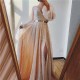Long sleeve V-neck dress slim long skirt