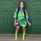 Fashion multi-element beaded sequin printed round neck medium sleeve loose dress