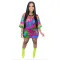 Fashion multi-element beaded sequin printed round neck medium sleeve loose dress
