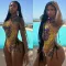 Positioning double-sided printed chest wrap belly pocket with rope swimsuit set