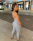 Solid rib suspender with back and chest pad casual yoga jumpsuit