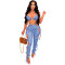 Spring and summer print personalized lace-up cut-out two-piece set