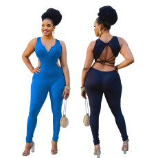 Sexy open-back V-neck sleeveless pit casual jumpsuit