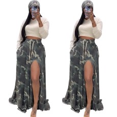 High waist split camouflage skirt