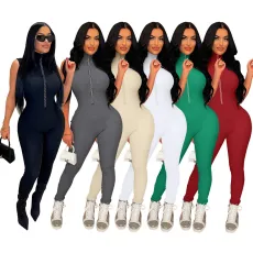 Fashion brick zipper jumpsuit