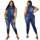 Sexy fashion denim ripped jumpsuit