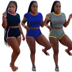 New sexy solid color slim shorts sports two-piece set