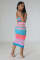 Fashion color-blocking woven beach skirt two-piece set