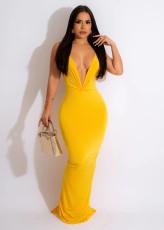 Fashion sexy backless solid color dress