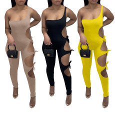 Hollowed-out suspender and strap jumpsuit
