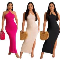 Hollow neck sling sexy backless cheongsam