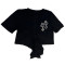 ummer New Double Cross Leather Embroidery Hollow Lace T-Shirt