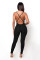 Solid rib suspender with back and chest pad casual yoga jumpsuit