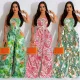 Fashion printing sleeveless collarless trousers jumpsuit