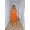 Solid color cut-out hand-knitted sweater contrast color dress