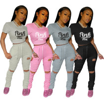 Casual popular two-piece printed burnt-out pants