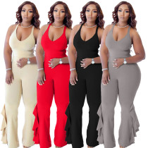 New U-neck vest hem ruffle sexy jumpsuit