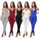 Solid rib suspender with back and chest pad casual yoga jumpsuit