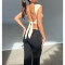 Fashion sexy slim solid color strapping backless top